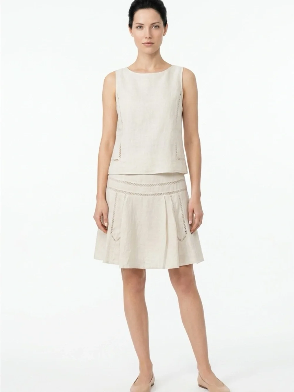 Lauren Ralph Lauren Linen Boho Embroidered Lattace Women's 12 Off White Skirt - Picture 1 of 9